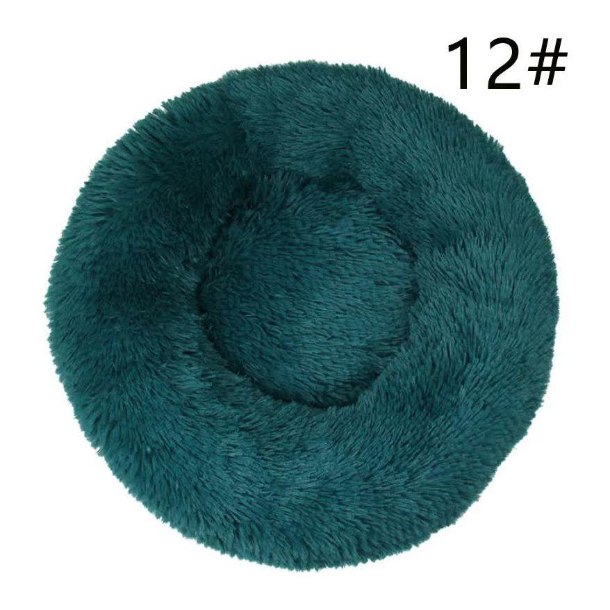 Calming Donut Pet Bed -Soft Faux Fur, Anti-Anxiety Fluffy Round Bed for Cats and Small Dogs (cyan blue)50cm
