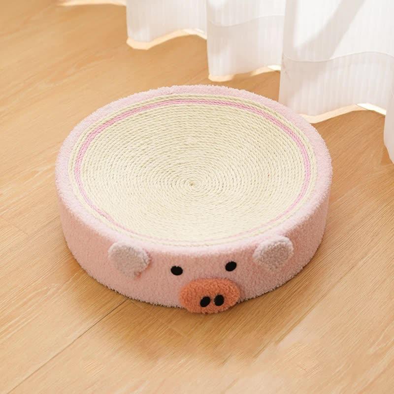 Pink Pig Cat Scratcher Bed - Cute Animal Design Sisal Pad for Scratching &amp; Resting 40*40*10cm
