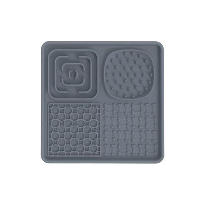 Multi-Functional Slow Feeder Mat for Dogs- Anti-Slip Lick Pad with Multiple Textures Square 2PCS (Black & Grey)