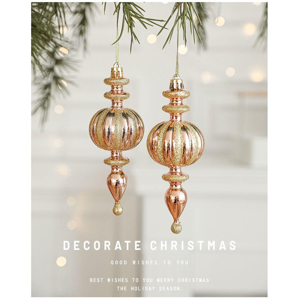 Set of 10 Christmas Ornaments -Gold &amp; Rose Gold Holiday Tree Decorations