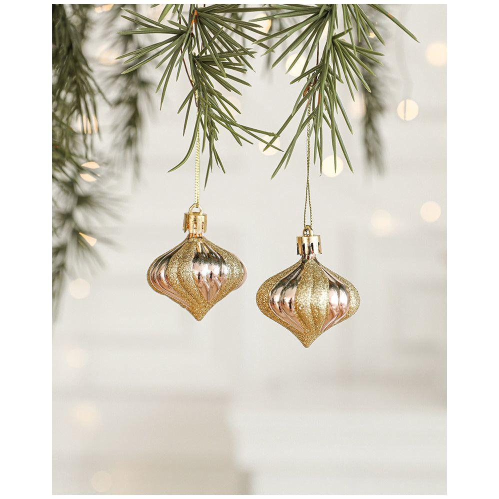 Set of 10 Christmas Ornaments -Gold & Rose Gold Holiday Tree Decorations