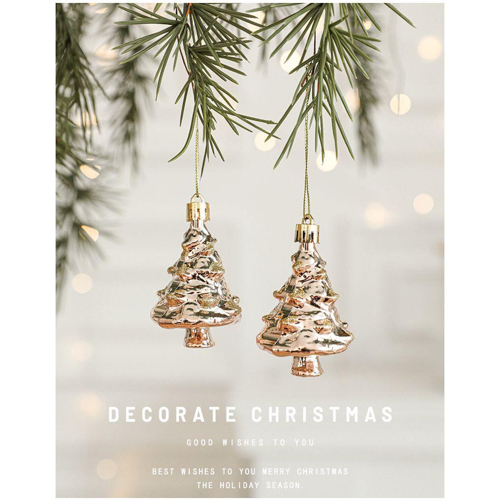 Set of 10 Christmas Ornaments -Gold &amp; Rose Gold Holiday Tree Decorations