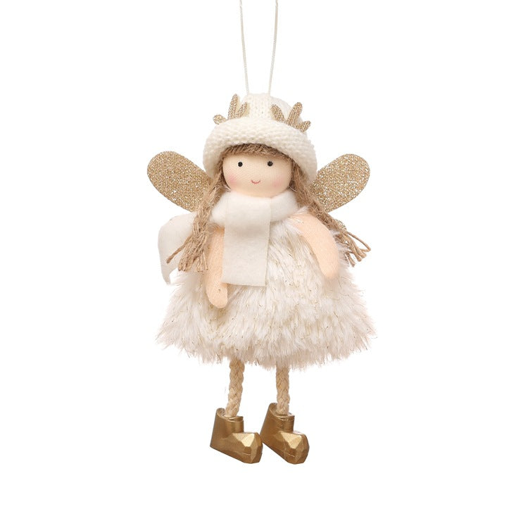 Winter Angel Ornament with Gold Glitter Wings and White Scarf - Christmas Tree Hanging Decoration 15*9 cm White colour (5 pieces)