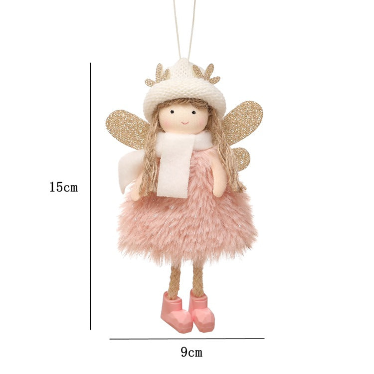 Winter Angel Ornament with Gold Glitter Wings and White Scarf - Christmas Tree Hanging Decoration 15*9 cm Pink colour (5 pieces)