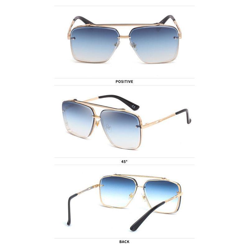 Gredual Blue Square Sunglasses,Fashionable Men's Metal, UV400 Gradient Lenses for Timeless Style