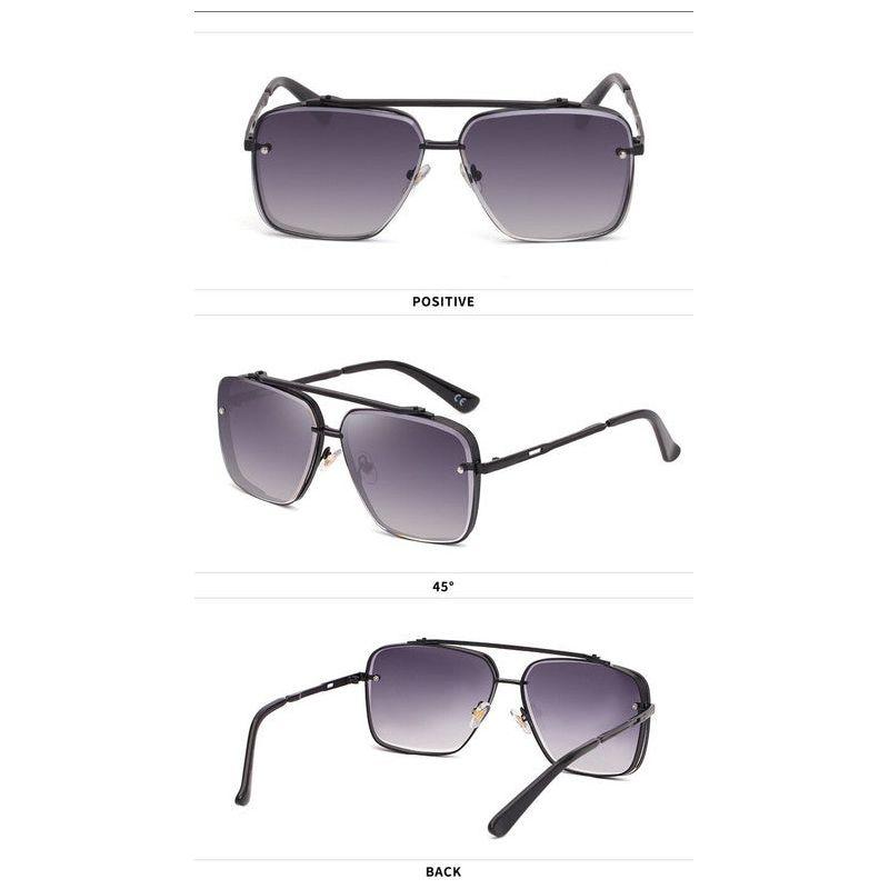 Black Grey Square Sunglasses,Fashionable Men's Metal, UV400 Gradient Lenses for Timeless Style