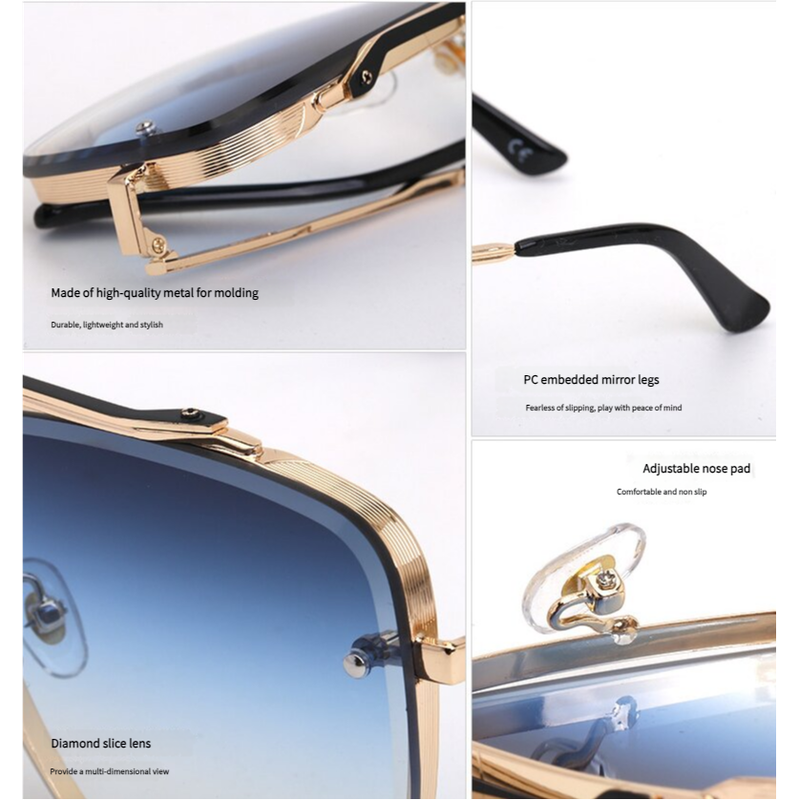 Gold Double  Grey Square Sunglasses,Fashionable Men's Metal, UV400 Gradient Lenses for Timeless Style