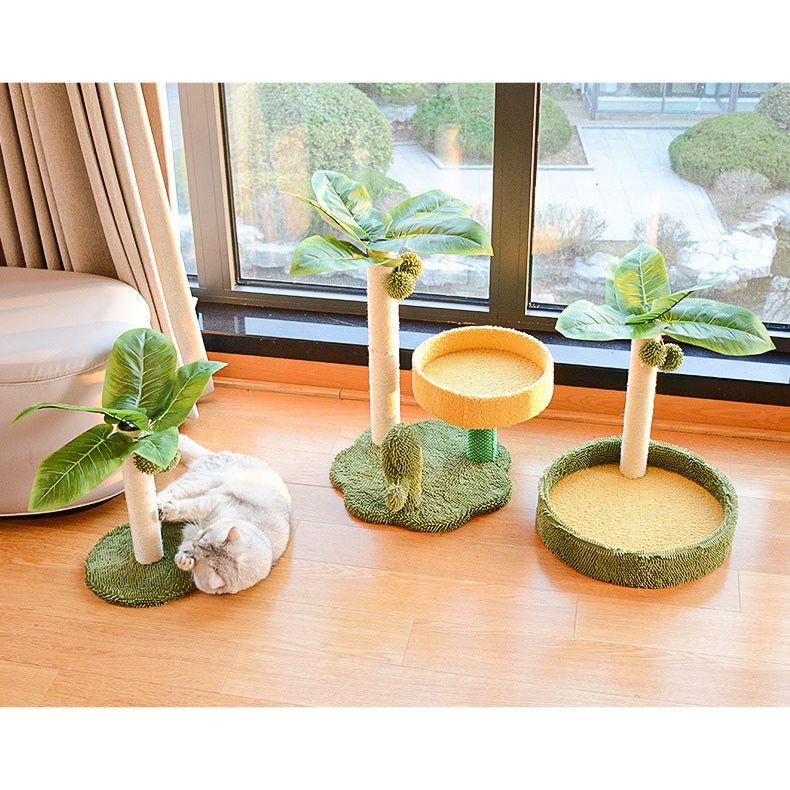Cat Tree with Faux Leaves, Sisal Scratching Post, Cozy Bed, and Playful Toy