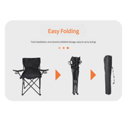 2pcs Black Portable Folding Camping Chair with Armrests and Cup Holder