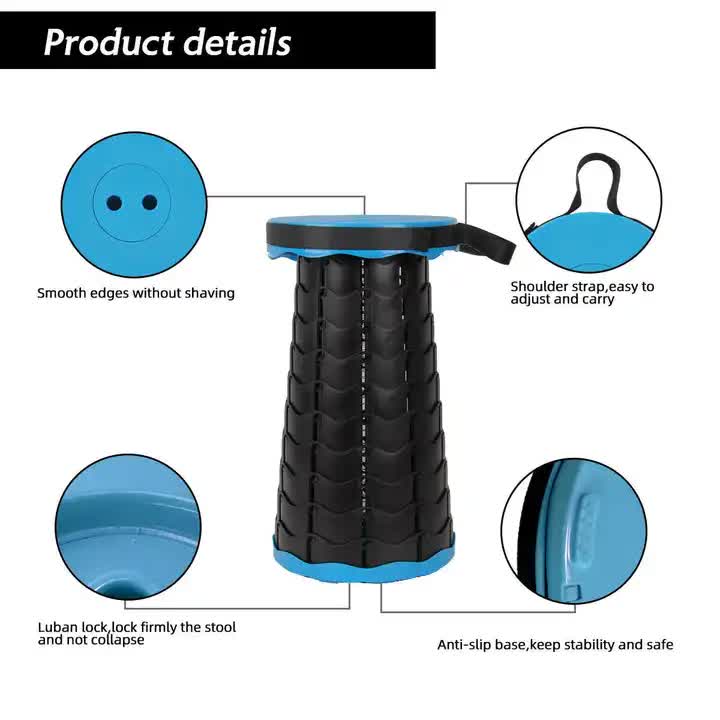Portable Collapsible Telescopic Stool - Foldable, Lightweight, Adjustable, and Compact Camping Chair (Sky blue-Black)