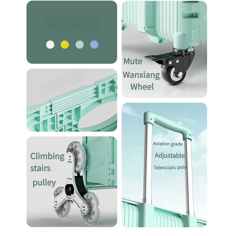 Foldable Rolling Storage Cart with Telescopic Handle - Large Capacity, Portable Utility Box  45L Green