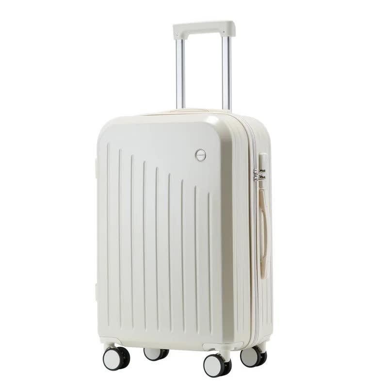 Smart Carry-On Luggage with Cup Holder &amp; USB Charging Port - White Color Spinner Suitcase for Travel Convenience  24 inch