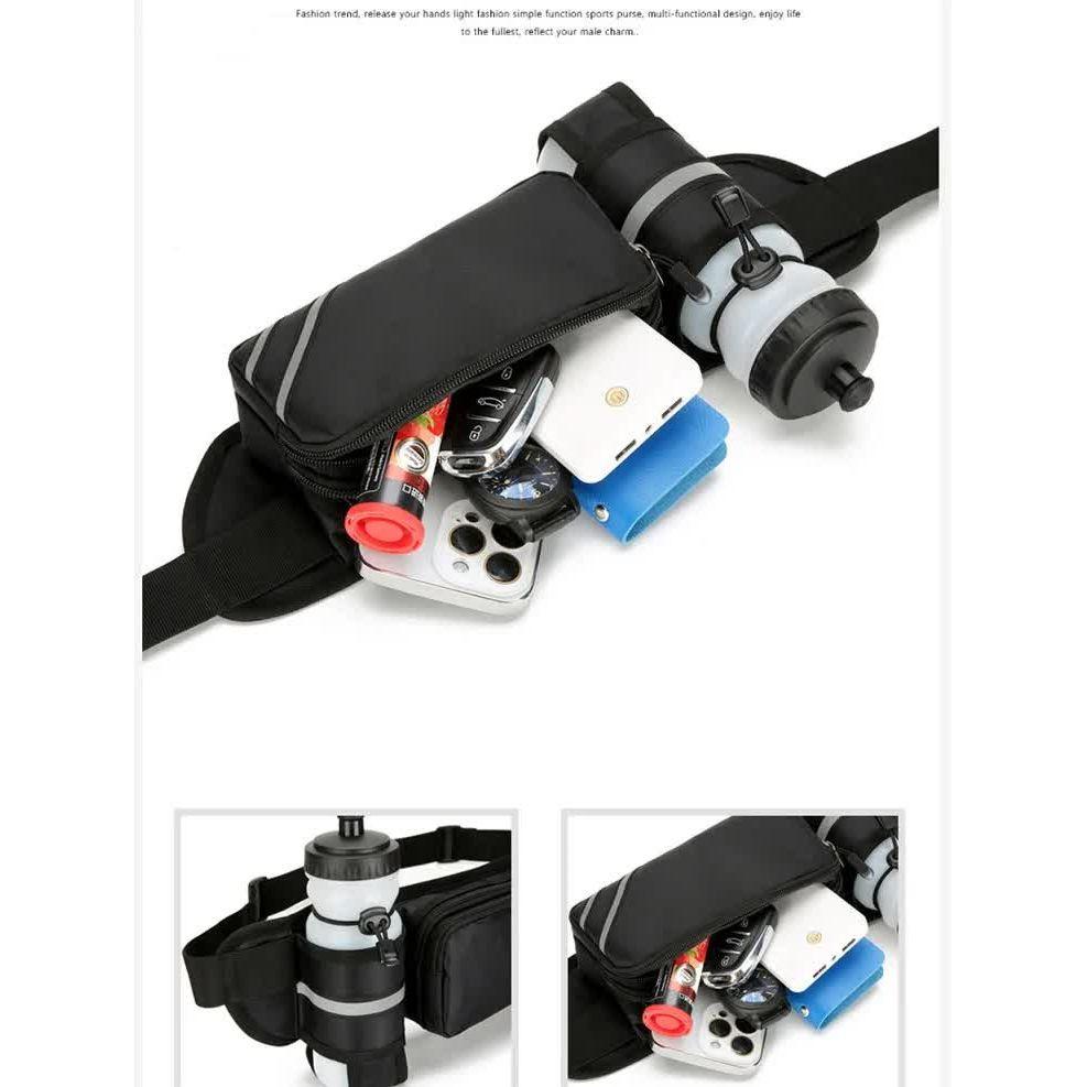 Water-Resistant Running Waist Pack with Bottle Holder - Adjustable Fitness Belt for Men