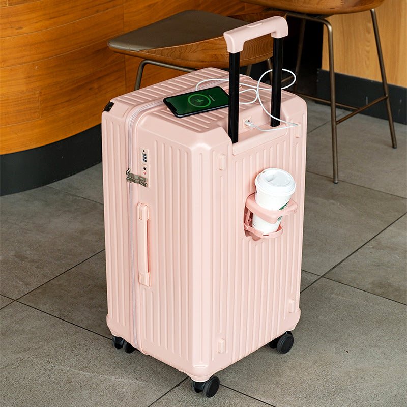 Smart Hard-Shell Luggage with USB Charging Port &amp; Cup Holder - 24&quot;Spinner Suitcase in Pink