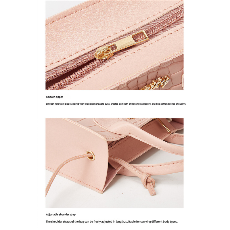 Elegant Crocodile Embossed Faux Leather Handbag - Pink Tote with Dual Handle for Women 20*16*9cm