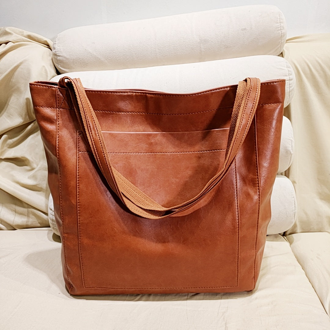 Vintage Genuine Leather Tote Bag - Stylish and Spacious Everyday Shoulder Bag  (darker brown)