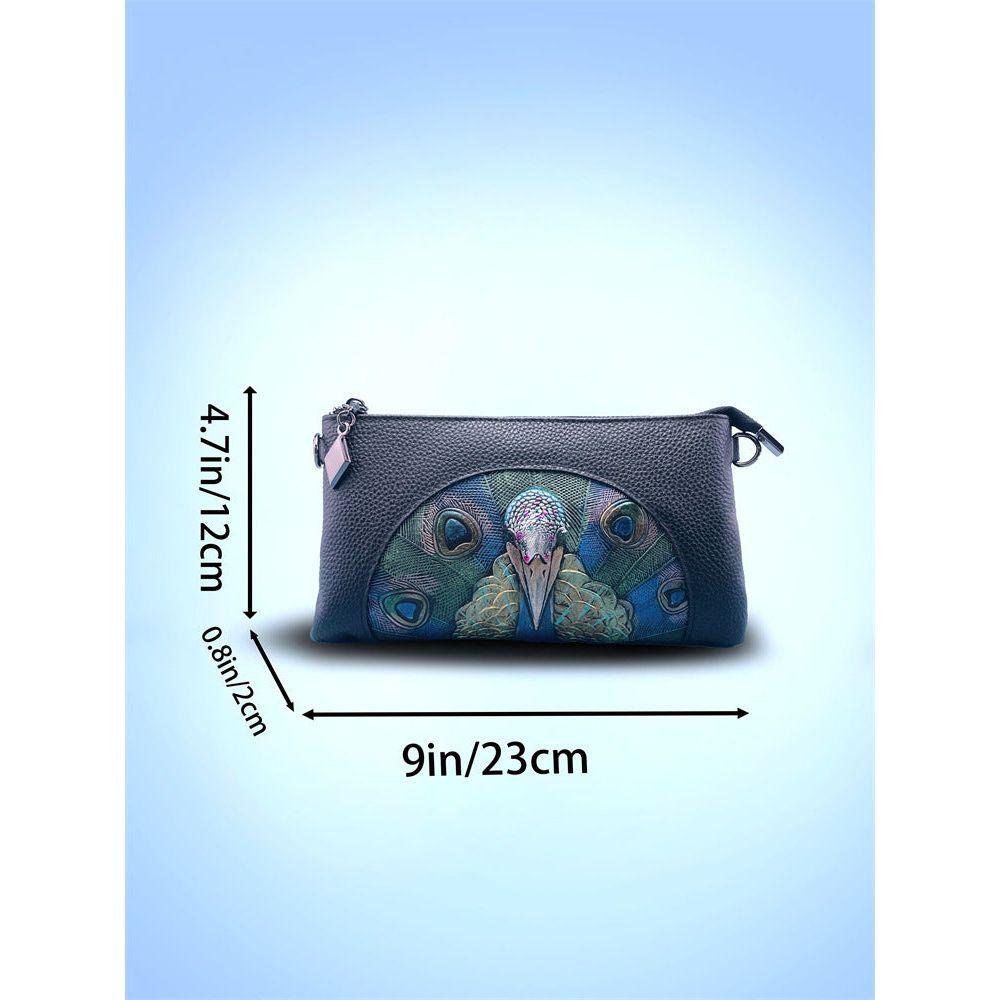 Women's Embossed Peacock Leather Wristlet Clutch - Elegant and Artistic Handbag 23*12*2cm