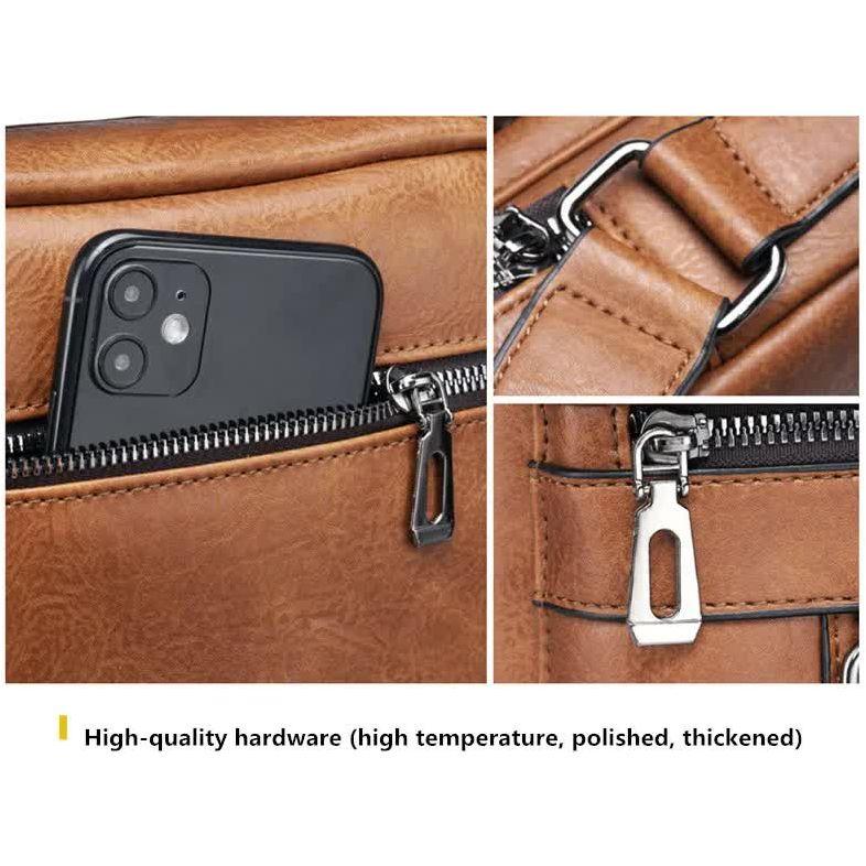 Men's Vintage Leather Shoulder Bag - Multi-Compartment Crossbody Messenger Bag 22cm(L)*8cm(W)*26cm(H)(Black)