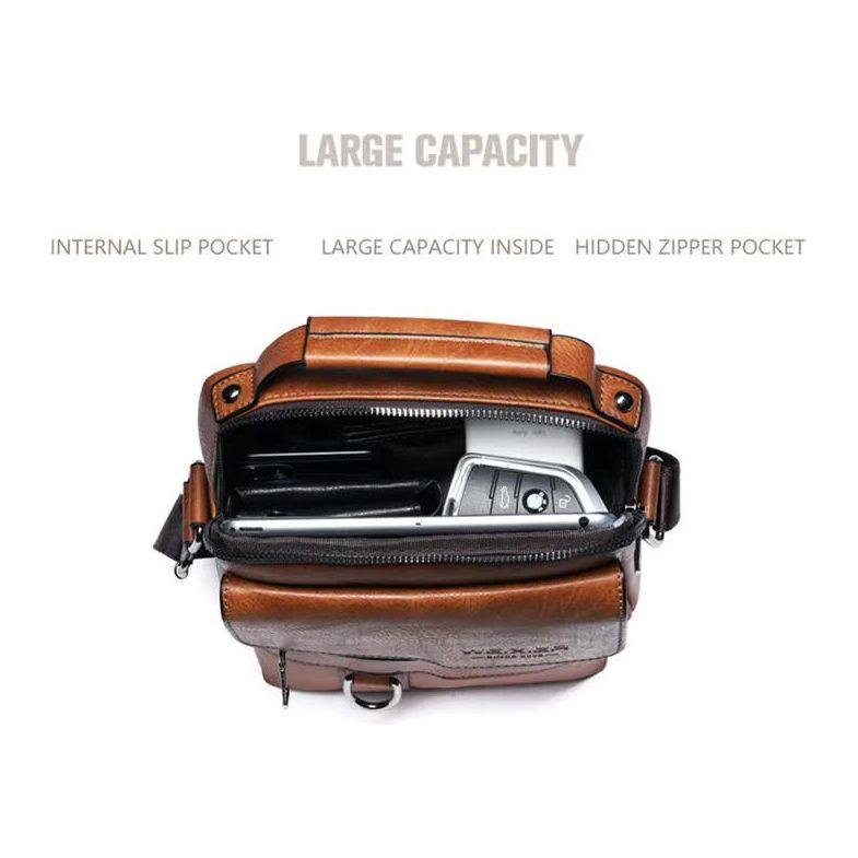 Men's Vintage Leather Shoulder Bag - Multi-Compartment Crossbody Messenger Bag 22cm(L)*8cm(W)*26cm(H)(Light brown)