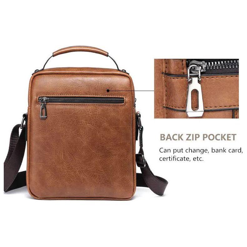 Men's Vintage Leather Shoulder Bag - Multi-Compartment Crossbody Messenger Bag 22cm(L)*8cm(W)*26cm(H)(Light brown)