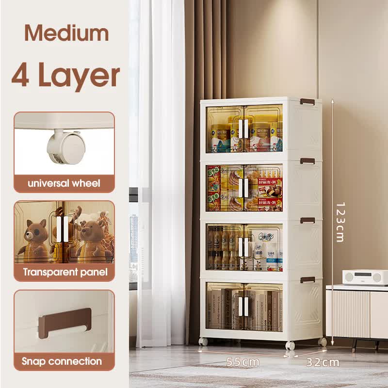 Stackable Storage Boxes with Transparent Doors - Modular Organizer for Home &amp; Pantry 55*32*123cm (4 layer )