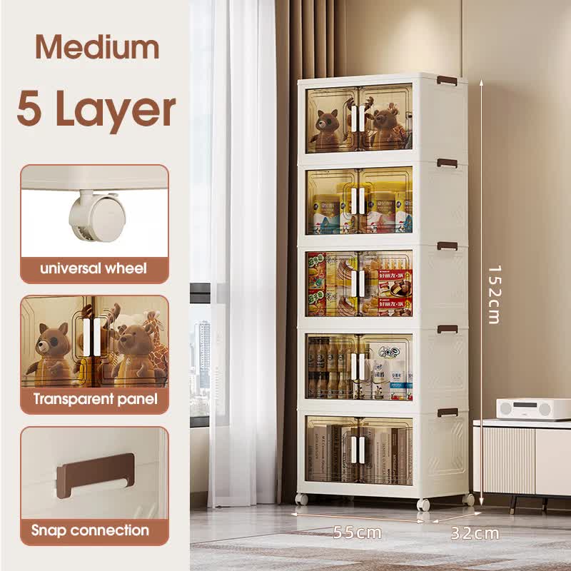 Stackable Storage Boxes with Transparent Doors - Modular Organizer for Home &amp; Pantry 55*32*152cm (5 layer )