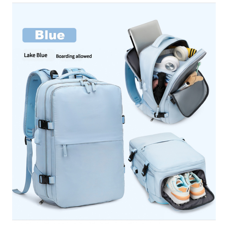 Water-Resistant Laptop Backpack with USB Charging Port and Wet-Dry Separation (Blue)