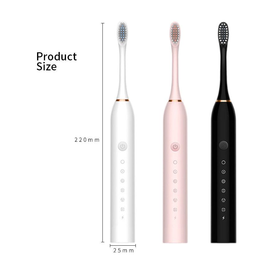 X-3 Sonic Electric Toothbrush, 4 Replacement Brush Heads, and USB Charging Cable - Sleek Black Design