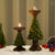 Christmas Tree Candle Holder - Rustic Resin Pillar Stand, 12cm Festive Decoration