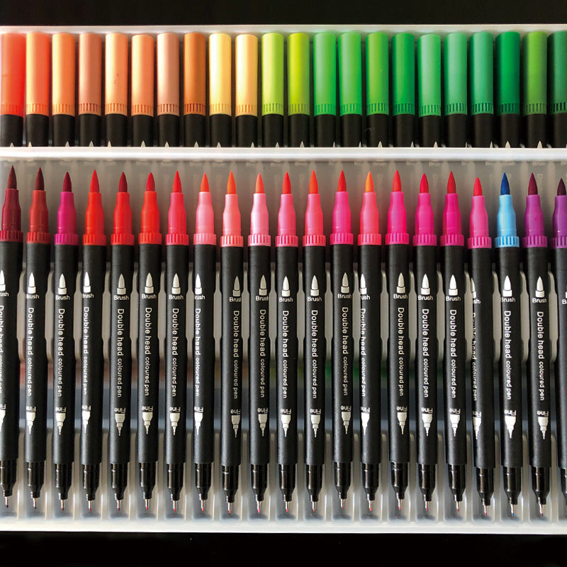 24-Color Dual-Head Brush and Fine Tip Marker Set - Vibrant Colors for Art and Craft Projects