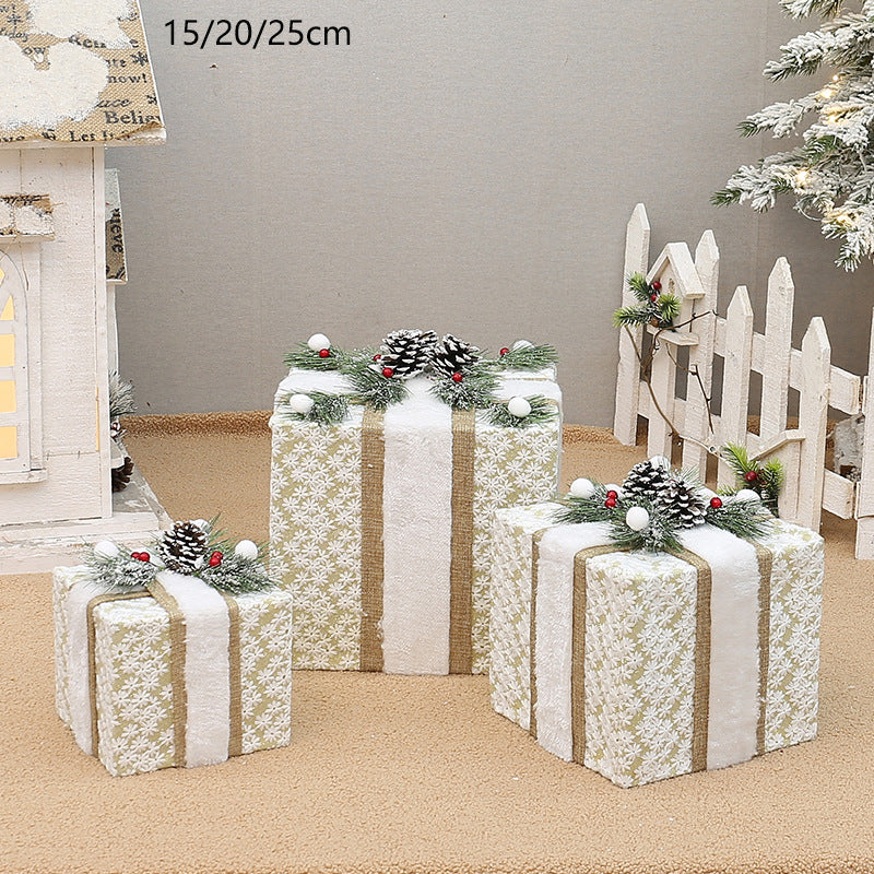 YH99032 Set of 3 Decorative Christmas Gift Boxes with Pine Cones &amp; Berries,without lights - Holiday Decor for Indoor Display (15/20/25cm)