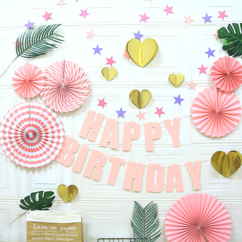 Happy Birthday Party Decoration Set -  Fan Decorations, Hearts, Stars &amp; Banner