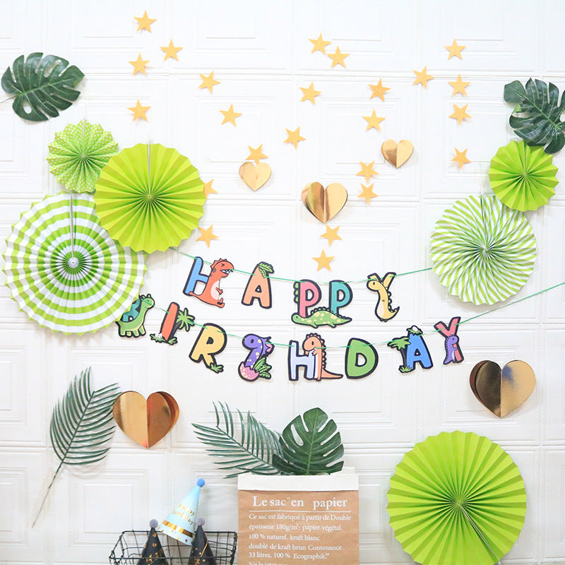 Happy Birthday Party Decoration Set -  Fan Decorations, Hearts, Stars &amp; Banner