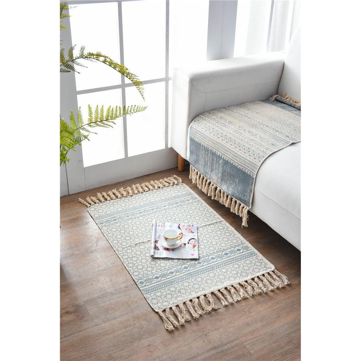 Bohemian Cotton Area Rug with Tassels - Geometric Pattern, Decorative Floor Mat 60*90cm