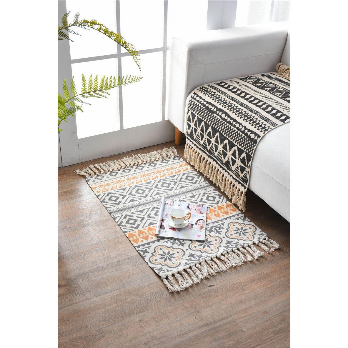 Bohemian Cotton Area Rug with Tassels - Geometric Pattern, Decorative Floor Mat 60*90cm