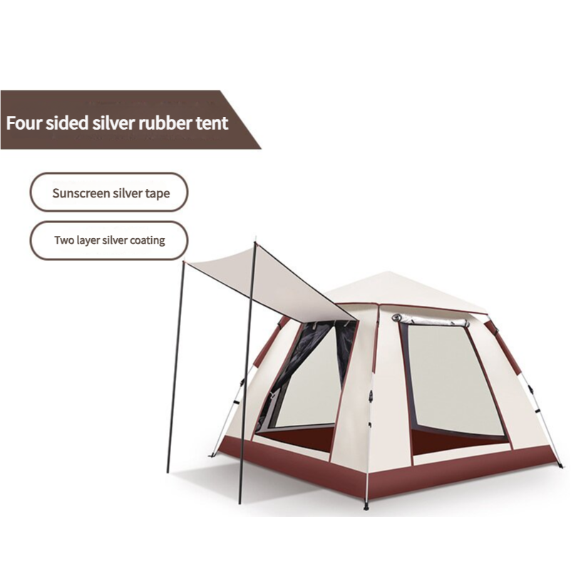 5-8 Person Square Camping Tent | Double-Layer Silver Coated Waterproof Shelter with Awning (240*240*155cm)