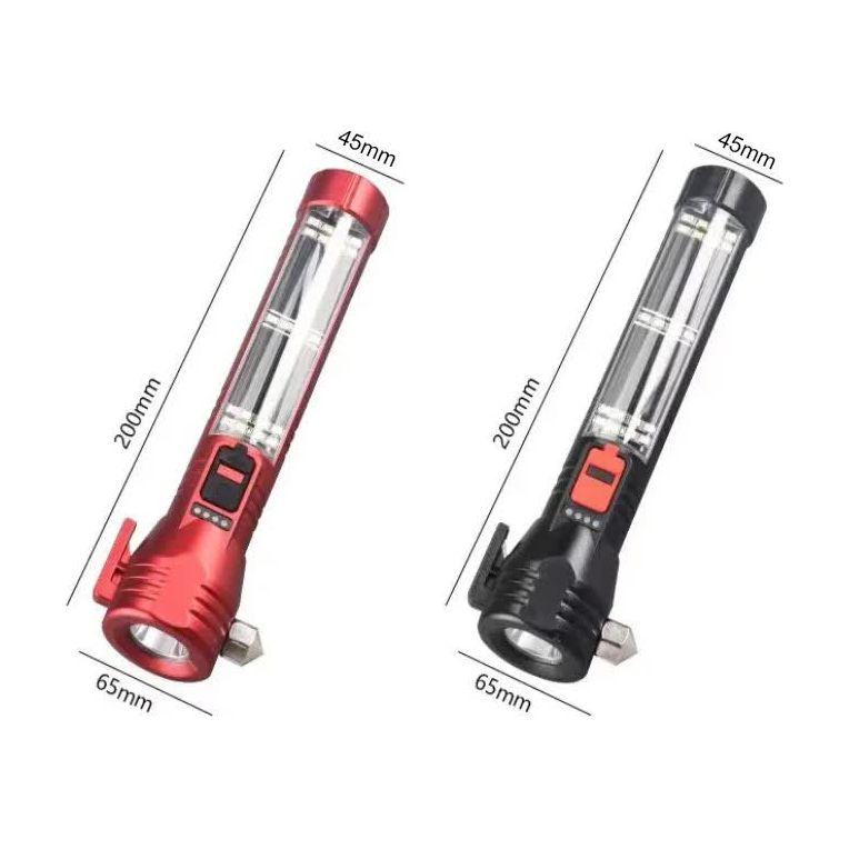 Multi-Functional Safety Flashlight– Rechargeable Waterproof Emergency Torch with USB Charging, High-Lumen for Outdoor and Survival Use (Red)