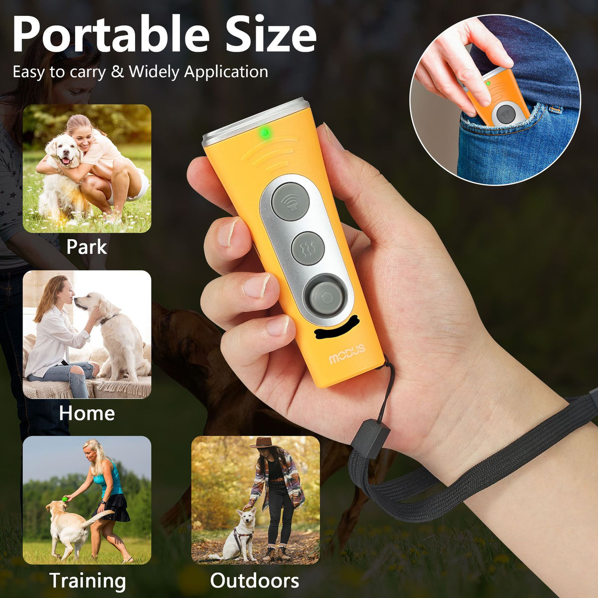 Yellow Portable Ultrasonic Dog Training Device - Anti-Barking &amp; Obedience Trainer with LED Indicator, Easy to Carry