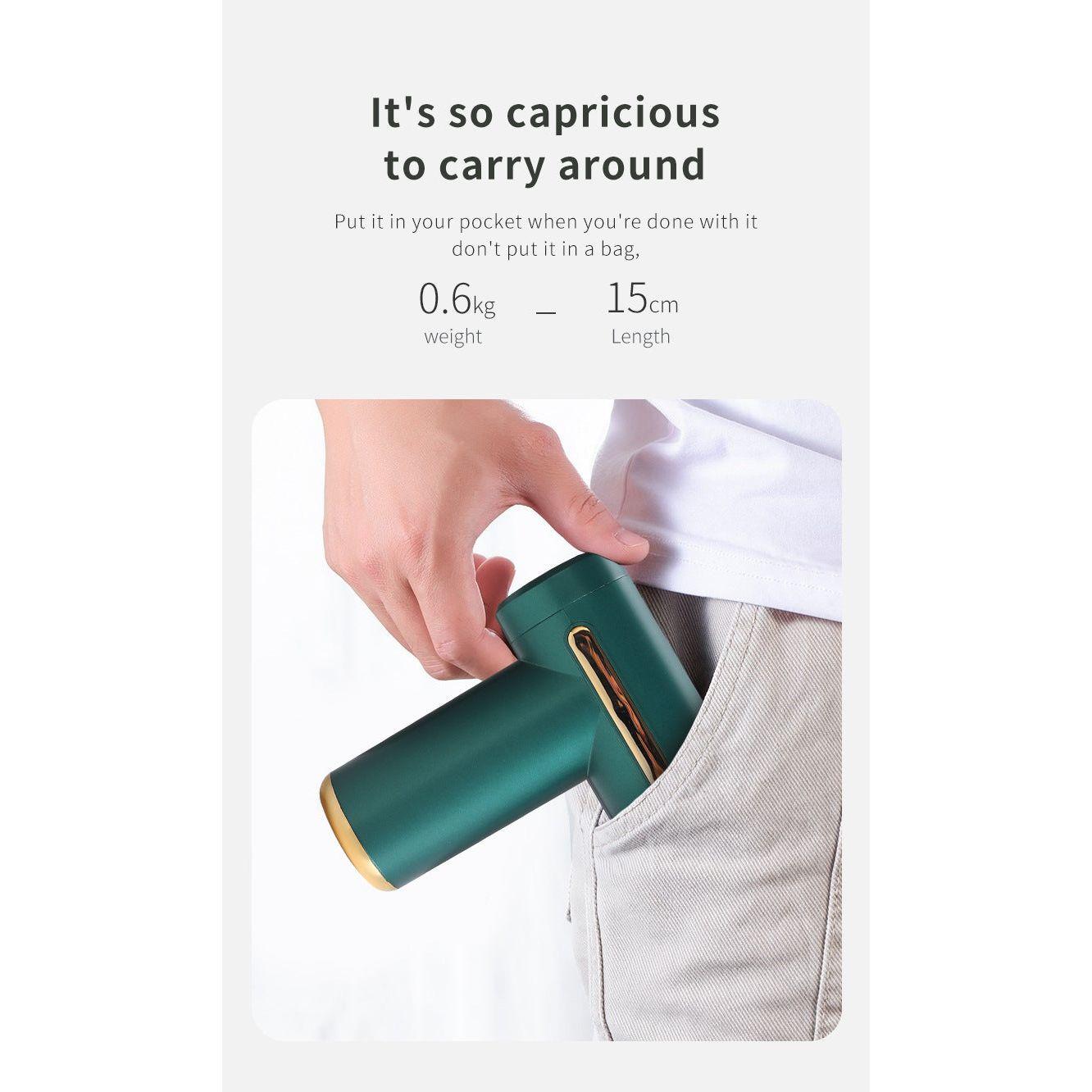 Compact Green Massage Gun - Deep Tissue Muscle Massager with 4 Interchangeable Heads