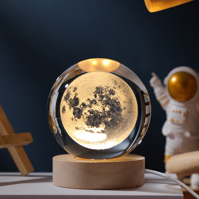 3D Moon Pattern Crystal Ball Lamp with Round Base &amp; Gift Box Elegant Lunar Night Light
