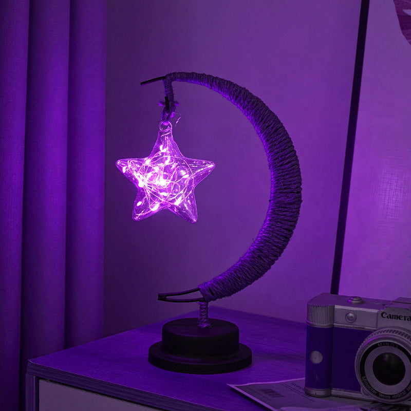 LED Multi-Shape Decorative Lights  Purple Star, Moon, Apple USB Night Lights with Handmade Hemp Rope, Warm Iron Craft, Perfect Birthday &amp; Christmas Gift