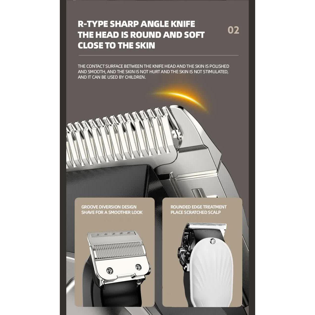 White Professional Cordless Hair Clipper with LED Display - Rechargeable Electric Hair Trimmer for Men