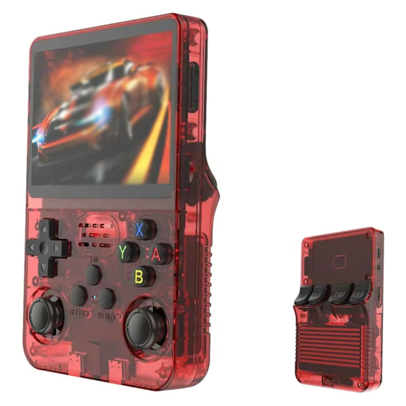 Red Retro Portable Gaming Console with 64GB, 1 Memory Card - 3D Games, HD Display, and Dual Joysticks