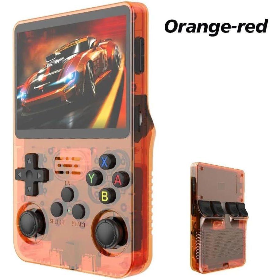Orange-red  Retro Portable Gaming Console with 128GB, 1 Memory Card - 3D Games, HD Display, and Dual Joysticks