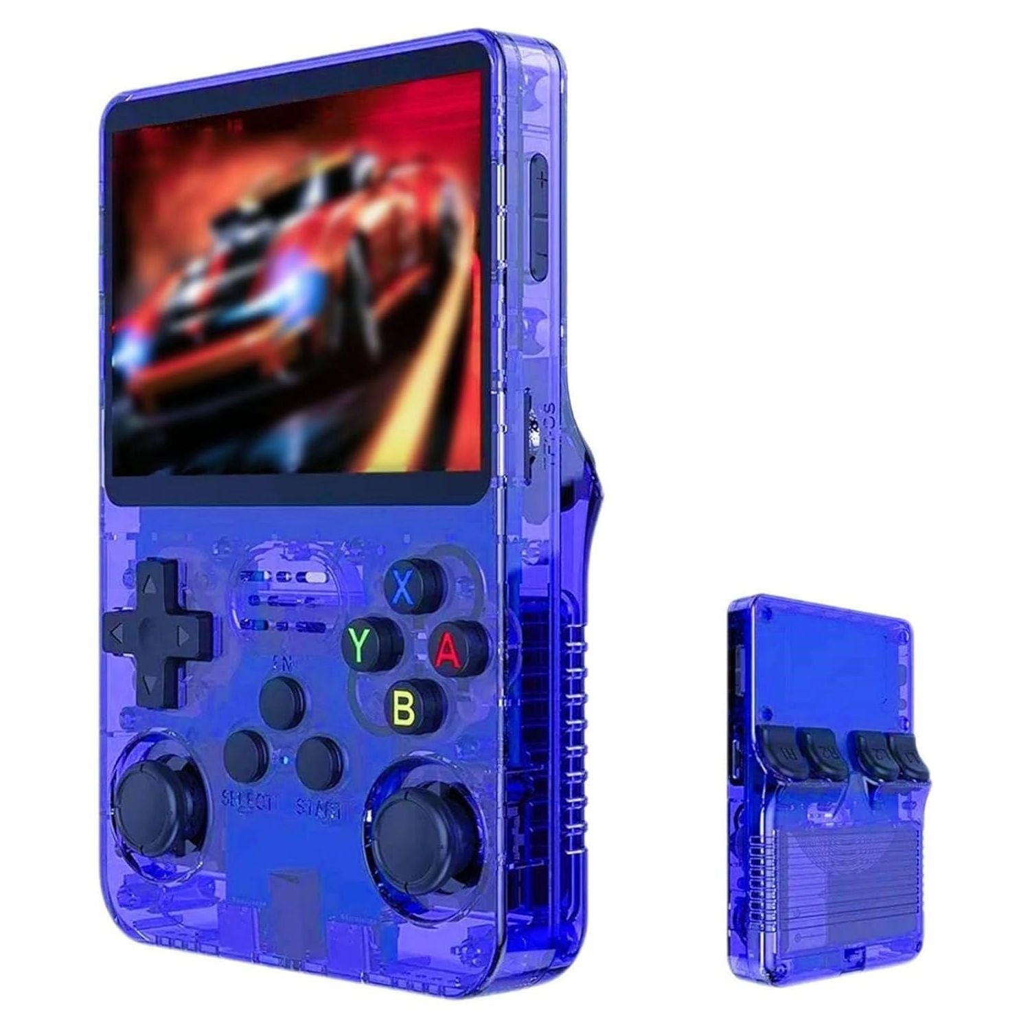 Blue Retro Portable Gaming Console with 64GB, 2 Memory Card-3D Games, HD Display, and Dual Joysticks