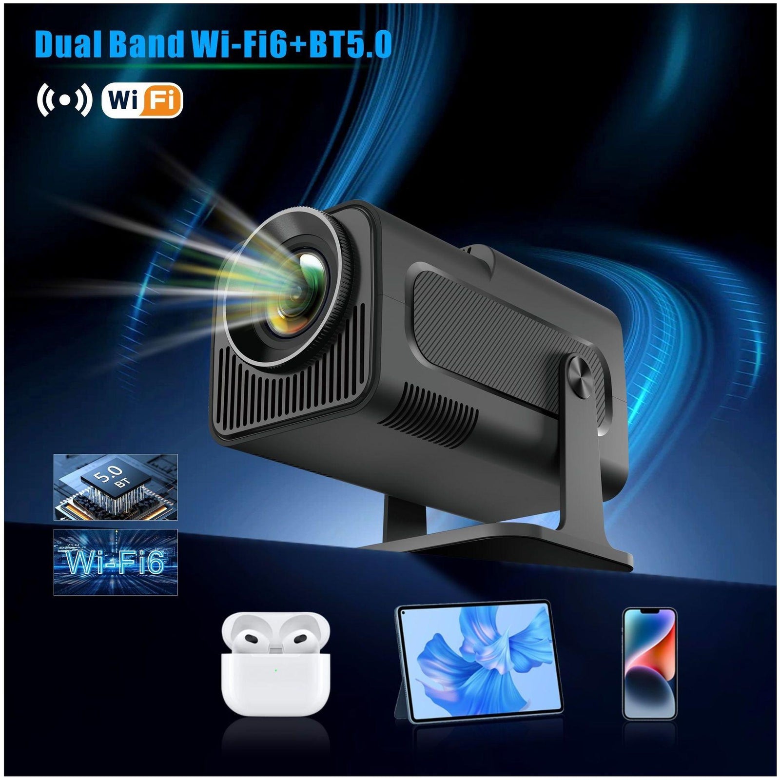 HY320 Android AOSP 4K Full HD Video Projector with Wi-Fi 6 & Auto Keystone Correction