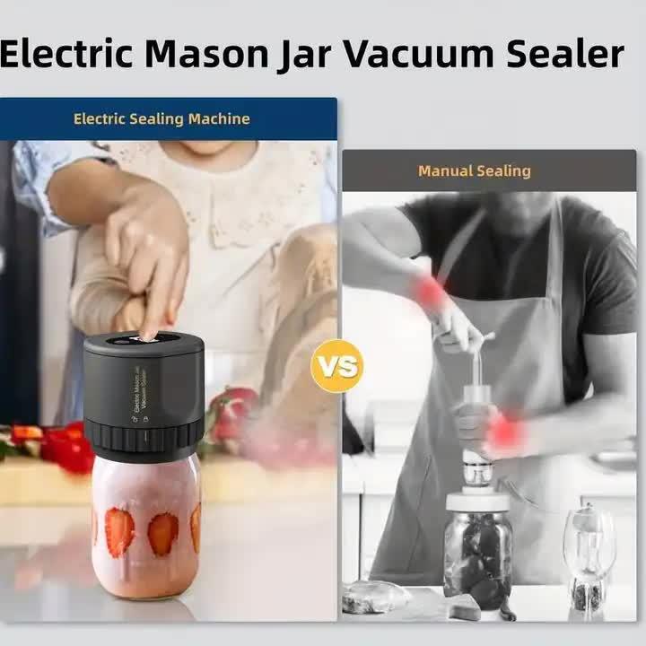 Portable Vacuum Sealer for Mason Jars,Regular Model KZ-80 (60 sec stop or manual stop) - Black Electric Food Preservation Machine with  LED Display