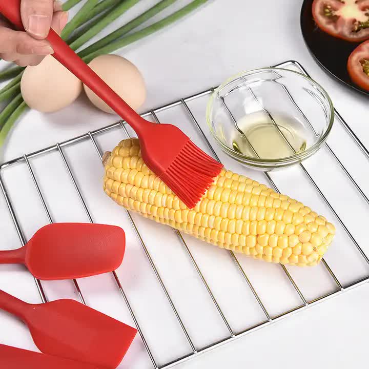 6-Piece Silicone Kitchen Utensil Set - Heat Resistant Baking Tools with Spatulas, Spoon, and Brush (Red)(2 set/12PCS)