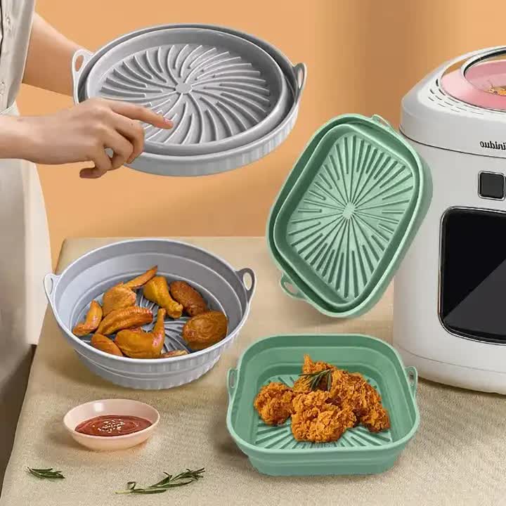 3D Round Air Fryer Silicone Liners - Food-Grade, Non-Stick, Reusable Basket Mats for Air Fryers, Ovens, and Microwaves (4 PCS Black)