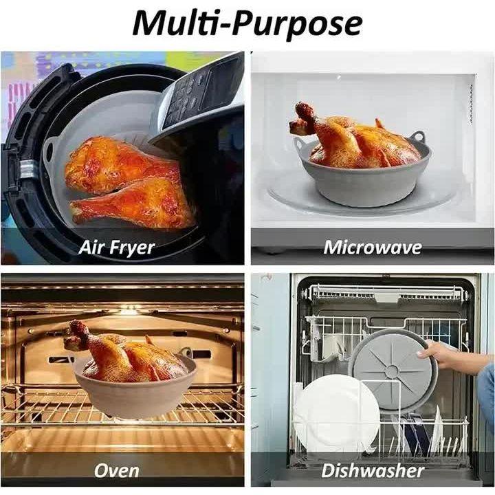 3D Round Air Fryer Silicone Liners - Food-Grade, Non-Stick, Reusable Basket Mats for Air Fryers, Ovens, and Microwaves (4 PCS Orange)